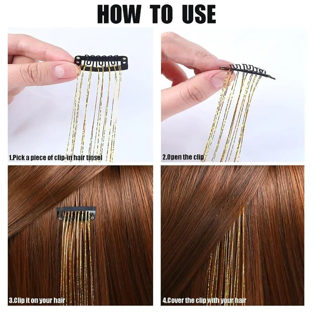 Hair Tinsel Clip in Rainbow Glitter Extensions 20Inch 48pcs Sparkling Hair Acces